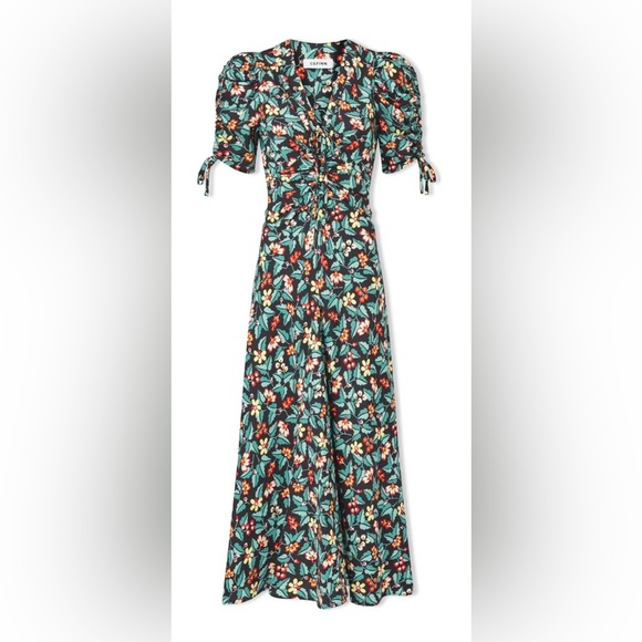 CEFFIN Ophelia Bias Cut Maxi Dress - Black Multi Tropical Floral Print SIZE 8 - Picture 8 of 11